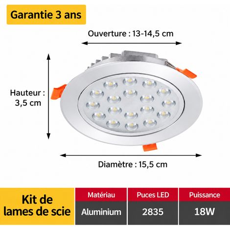 Spot encastrable LED 18W multi-lentilles 4000K Ø15,5 cm découpe 13-14,5 cm 18w 15.5 cm 13-14 100 g – Livraison gratuite