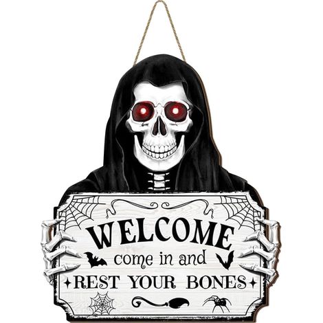 Panneau De Bienvenue D'Halloween Ornement Festif En Bois À Suspendre Panneau décoratif à suspendre sur porte Pour fenêtres, patios, entrées, clôtures, cours, porches, jardins (1/5)