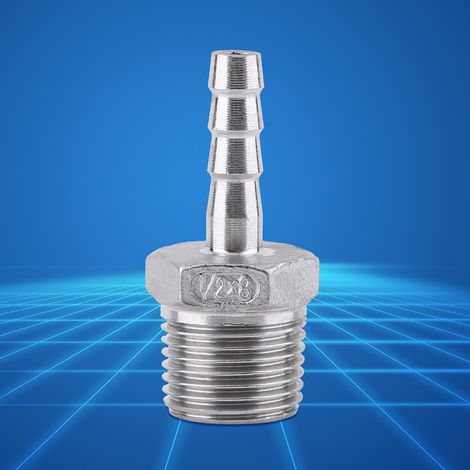 Raccord de tuyauterie à filetage extérieur en acier inoxydable 304 avec connecteur d'extrémité de tuyau cannelé (1/2" x 8 mm) (1/3)
