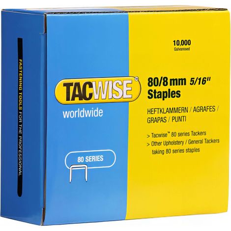 Tacwise – Boîte de 10000 agrafes galvanisées 8 mm type 80 – Pour agrafeuse pneumatique – Applications tapisserie professionnelles