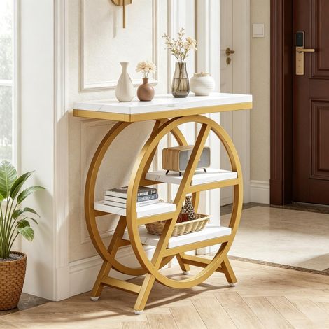 Table basse compacte à 4 niveaux avec étagère de rangement, idéale pour le salon ou la chambre. (1/5)