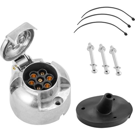 Connecteur de remorque métallique étanche 12 V à 7 broches, connecteur femelle métallique à 7 broches avec joint arrière étanche, adaptateur de barre de remorquage en aluminium (SKM07S) (1/2)
