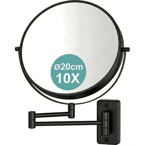 Relaxdays, cosmetic mirror, 10x, wall-mounted, make-up mirror, glass & iron, HxWxD: 34 x 42 x 2 cm, black