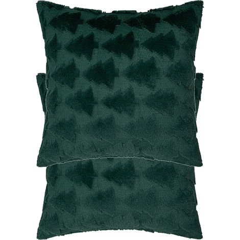 Lot de 2 housses de coussin décoratives vert foncé, motif sapin de Noël, douces et moelleuses, pour canapé, lit ou chambre d'enfant (45 x 45 cm). (1/3)