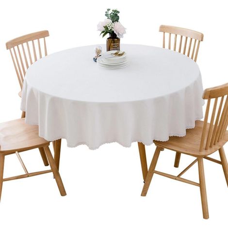 Nappe ronde en mélange coton-lin, blanc, 90 cm de diamètre, lavable en machine