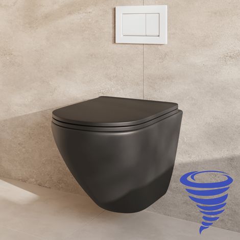 LOMAZOO Pack WC suspendu avec réservoir encastré rond noir - sans (1/5)