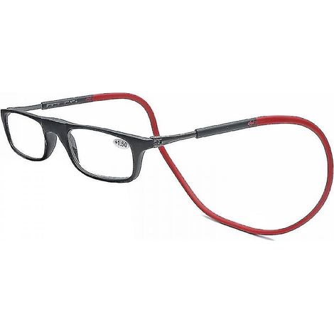 Lunettes de lecture haut de gamme à absorption magnétique, à porter autour du cou, style original - Grossissement 1,75 - Rouge (1/5)