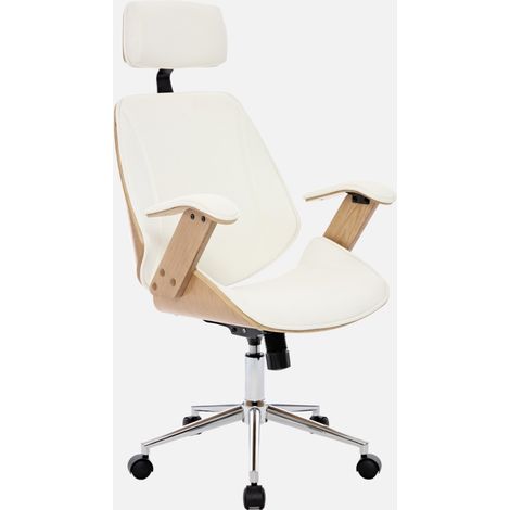 Silla de oficina con ruedas, madera curvada y acabado en polipiel (1/5)