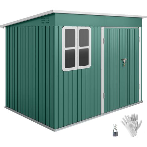 Metall-Gartenhaus mit Fenster und breiter Tür, Maße 260 x 177 x 190 cm, grüne Farbe