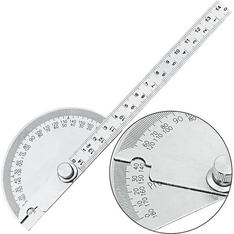 Winkelmesser aus Edelstahl, 0–180 Grad, Goniometer, Winkelmessgerät mit 140 mm Messlineal, Metall-Messwinkelsucher mit Feststellschraube, Universal-Winkelmesser, Malen, Zeichnen, Schule