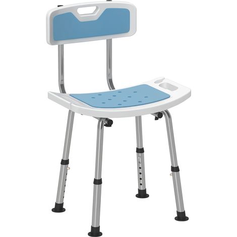 HOMCOM silla ducha personas mayores con respaldo, antideslizante, altura ajustable en 6 posiciones, carga 136 kg, para ancianos y discapacitados