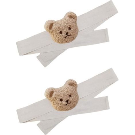 Curtain Tiebacks - Bear Head Design - 2 Pieces - Plush Embroidery - White