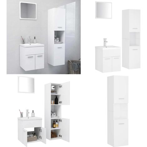 Ensemble de meubles de salle de bain Blanc Aggloméré - Armoire d'évier - Armoire haute (1/5)