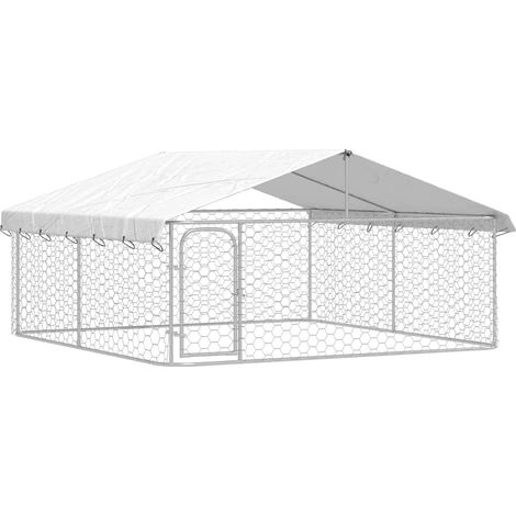 Jaula para perrera exterior con techo para animales 300 x 300 x 150 cm Plata 020041908