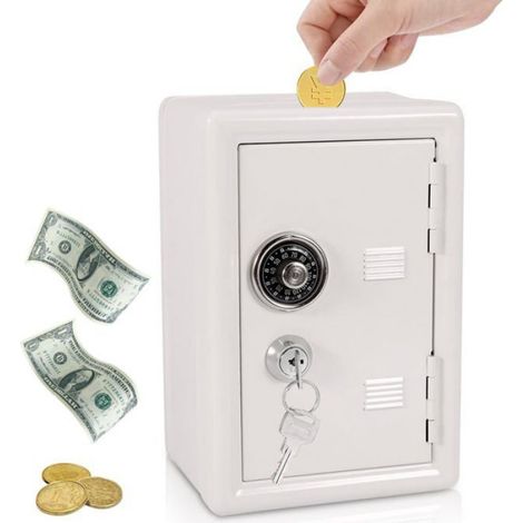 Tirelire Coffre Fort, Tirelire Billet Coffre Fort Secret avec Clef pour Enfants et Adultes, 10 x 12 x 18cm(Blanc) (1/5)