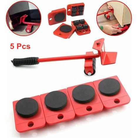 Roulette mobile pour meubles Heavy Stuffs Outil mobile Rouleau mobile avec 4 roues et 1 barre de roue - Rouge (1/5)