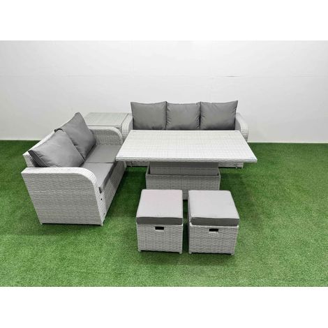 Fimous 7 Seater PE Rattan Wicker Garden Furniture Patio Conservatory Sofa Set with Adjustable Lifting Dining or Coffee Table 3 Seater Sofa Love Sofa 2 Stools Side Table (1/5)