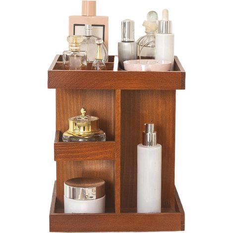Cosmetic Organizer Rotating Wooden Shelf for Perfumes and