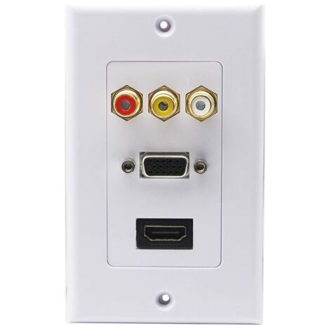 3RCA + HDMI + VGA Plaque Murale HDMI Component Composite Audio Vidéo Prise de Charger Support de Prise de Courant Murale Face Plate Panel Cover Blanc (3RCA & HDMI et VGA) RCA&HDMI&VGA (1/5)