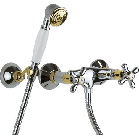Robinet mural chrome-or avec garniture de douche Paffoni IRIS IRV168DCO chromè-or - Iris