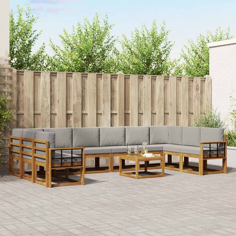 vidaXL Outdoor-Sofagarnitur mit Kissen 11 pcs Natürlich und Hellgrau (1/5)