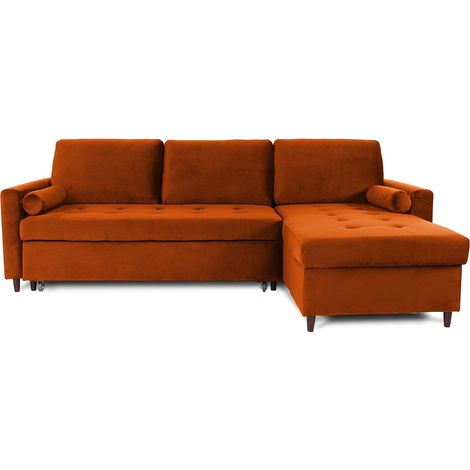 Canapé d'angle convertible réversible Claudio en velours terracotta