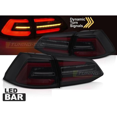 Paire de feux arriere VW Golf 7 17-19 FULL LED BAR Dyn Noir Fume Rouge Blanc (1/4)