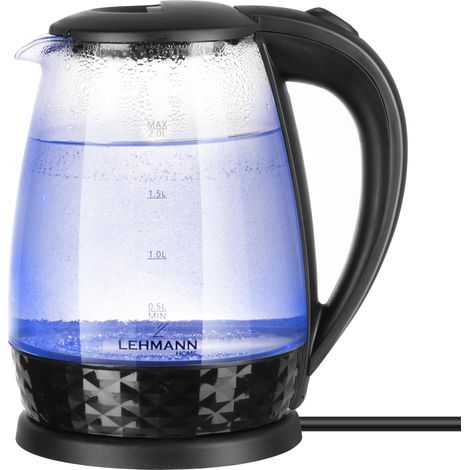 Bouilloire Électrique Verre 2L, 2200W, Chauffage Rapide, Base 360°, Éclairage LED Bleue, Arrêt Automatique, Protection Contre la Surchauffe, sans BPA, Transparente (1/5)