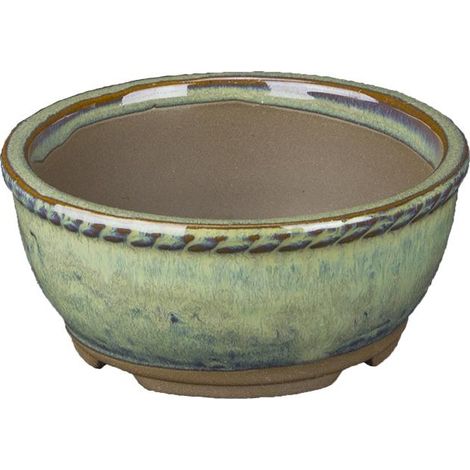 Vaso per bonsai Giapponese Morrisan rotondo in gres smaltato verde chiaro 10,5x10,5x4,5 cm - B03-3-5E