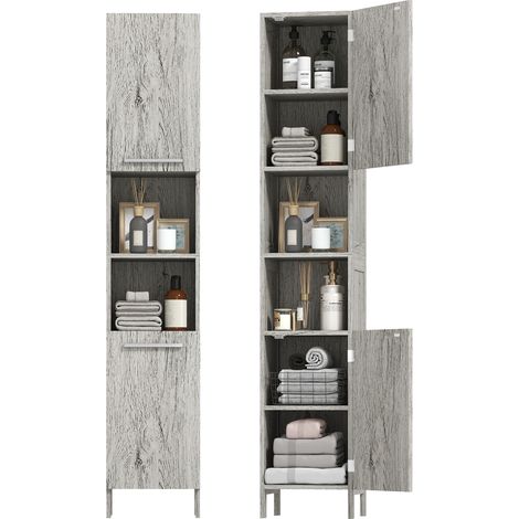 Colonna Bagno in MDF con 2 Armadietti e 2 Ripiani Aperti, 30x32x172.5 cm, color (1/5)