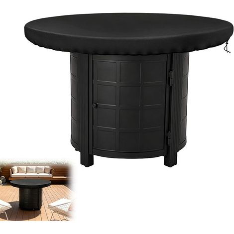 Housse ronde pour table de brasero 100 cm – Housse extérieure imperméable et résistante aux UV – Avec cordon de serrage – Protection pour brasero de jardin – Noir (1/5)