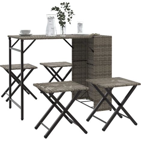 5-tlg. Garten-Essgruppe Klappbar Grau Poly Rattan