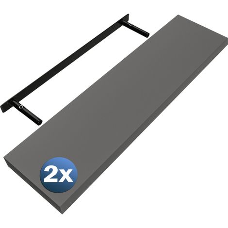 CASARIA® Floating Shelves Including Bracket  Wall Shelving Living Room Kitchen Bedroom Office  38mm Thick  Hidden Wall Fixing  15kg Capacity MDF  Set of 2 Matt Grey, 90cm (de)