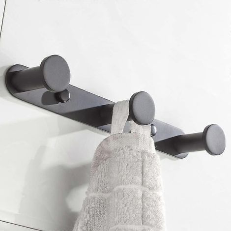Wandgarderobe mit 3 Edelstahlhaken für Mantel, Handtuch, Hut, schwarz