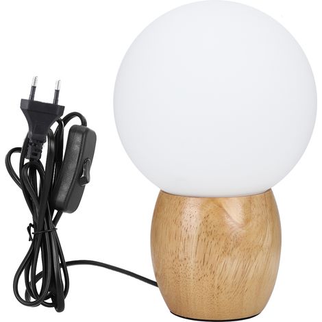 Lampe de chevet E27 Base en bois naturel Abat-jour en verre rond Design polygonal moderne pour chambre salon bureau (1/5)