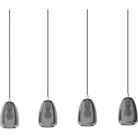 EGLO lampada a sospensione Alobrase, luce a sospensione con 4 luci da sala da pranzo, metallo cromato e vetro fumo nero-trasparente, attacco E27, 108 cm (1/4)