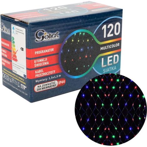 Malla de luces LED multicolor de 1,5 x 1,5 m con cable transparente, resistente al agua IP44 para decoración interior y exterior. (1/5)