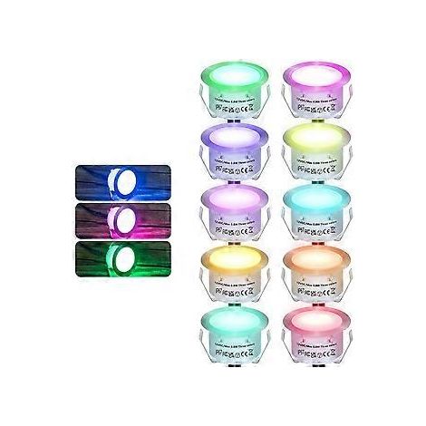 10er-Pack RGBW-LED-Einbaustrahler für den Außenbereich, Durchmesser 42 mm, wasserdicht (IP67), 0,8 W, dimmbar, mit Fernbedienung. (1/5)