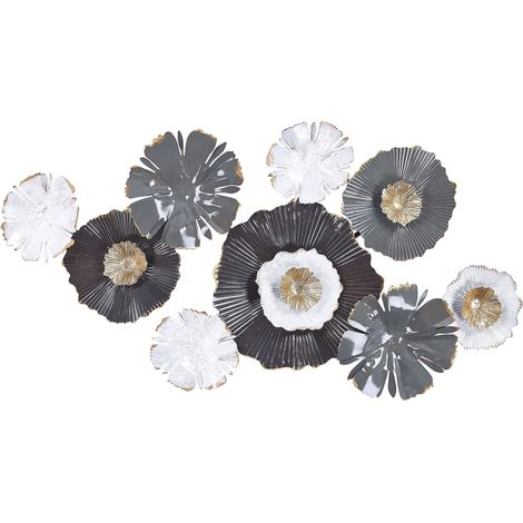 Decorazione murale fiori in metallo bianco grigio oro 90 x 49 cm arte moderna glamour Potassium