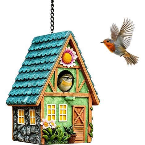 Nichoir Oiseaux Exterieur: Nichoirs à Oiseaux Sauvages, Résistant Aux Intempéries Nichoir Coloré en Résine avec Chaîne De Suspension pour Cour, Prairie, Balcon, Terrasse, Pelouse (1/5)