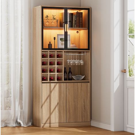 Meuble de salle de bain 180 cm avec portes vitrées et éclairage LED, naturel DESVIAE (1/5)