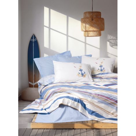 Funda nórdica, funda nórdica, ropa de cama Set 100% Algodón Azul (1/2)