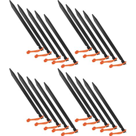 Packung mit 20 robusten V-förmigen Zeltheringen mit Seil, 23 cm, schwarz, zum Campen. (1/5)