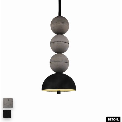 Lampe de suspension en béton velours - BOSFOR CONCRETE VELVET GRIS - NOIR 3 BALLES LED 14W (1/2)