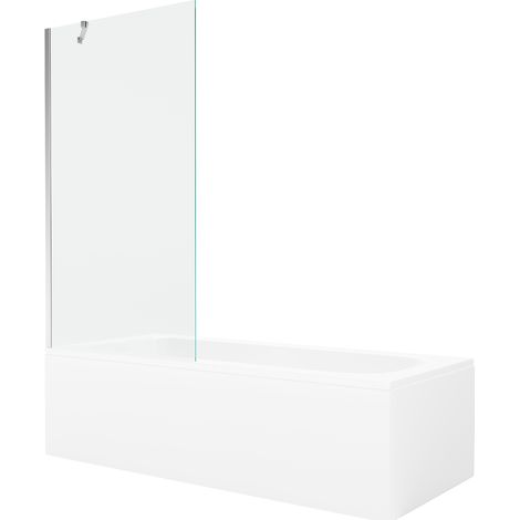 Mexen Vega rechteckige Badewanne 150 x 70 cm mit Verkleidung und 1-flügeliger 90 cm Falttür, transparent, Chrom (1/5)
