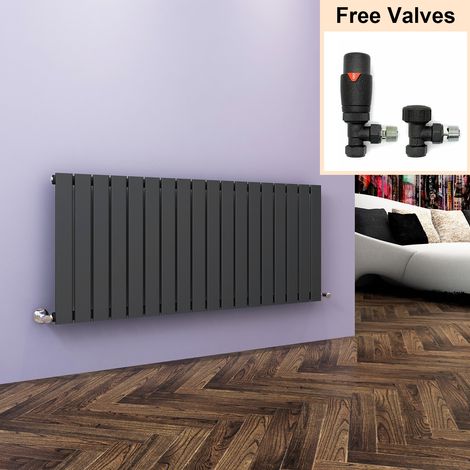 ELEGANT 600x1368mm Designer Anthracite Flat Panel Horizontal Radiator Central Heating with Thermostatic Radiator Valves (1/5)