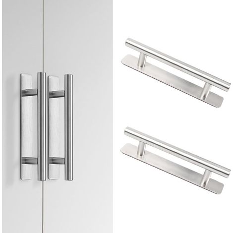 2PCS Poignée de Meuble Autocollante en Aluminium, 150 mm Poignées Autocollantes Cuisine Chambre Porte Coulissante, Autocollant Poignée Tiroir Auto-Adhésive Boutons de Portes Tirer (Argent) (1/5)
