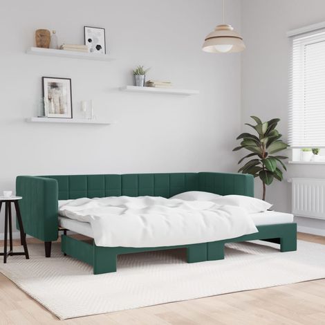 Lit Adulte,Lit de jour avec lit gigogne,Lit coulissant vert foncé 80x200 cm velours CIV841275 (1/5)
