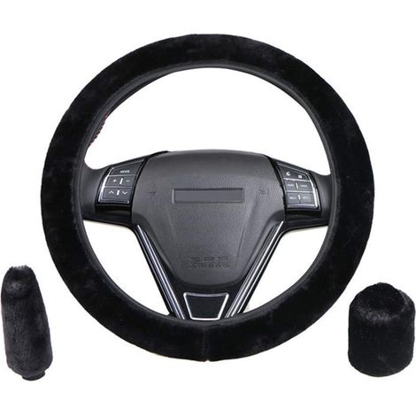 MINKUROW Coprivolante In Peluche, Coprivolante Invernale, Copri Freno A Mano E Copri Volante, Copri Volante Universale Per Auto Coprivolante Telescopico In Peluche Per Accessori Auto, Nero (1/5)