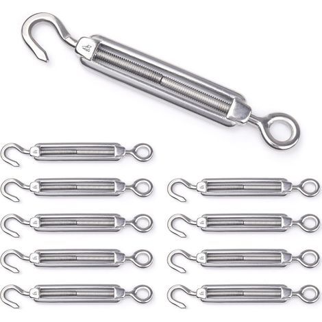GROOFOO Tendeur de CâBle 10pcs en Acier Inoxydable 304 Crochet et ŒIl M4 M5 M6 M8 M10 Tendeur Réglable pour Voile d'Ombrage Quincaillerie pour Serrer Le CâBle MéTallique (M8) (1/5)